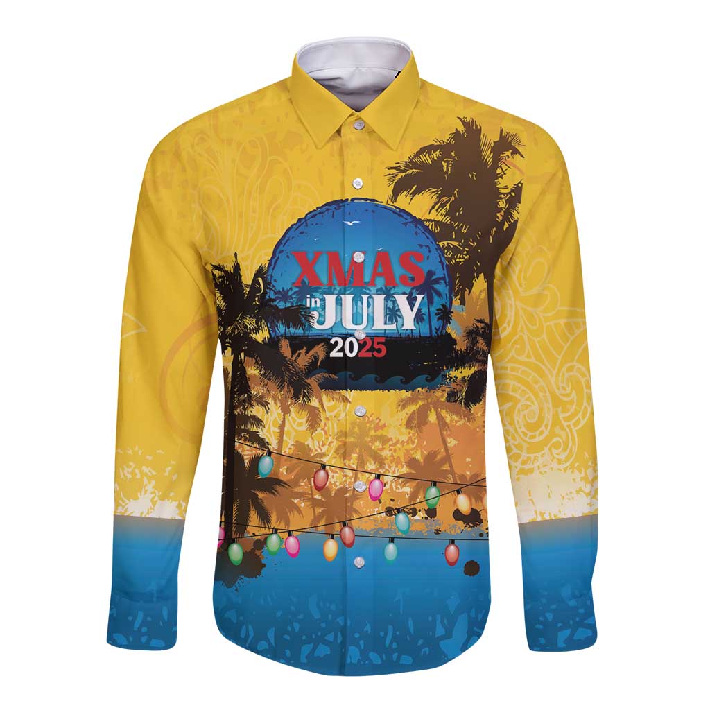 Personalized Xmas in July 2025 Long Sleeve Button Shirt Caribbean Summer Christmas - Wonder Print Shop