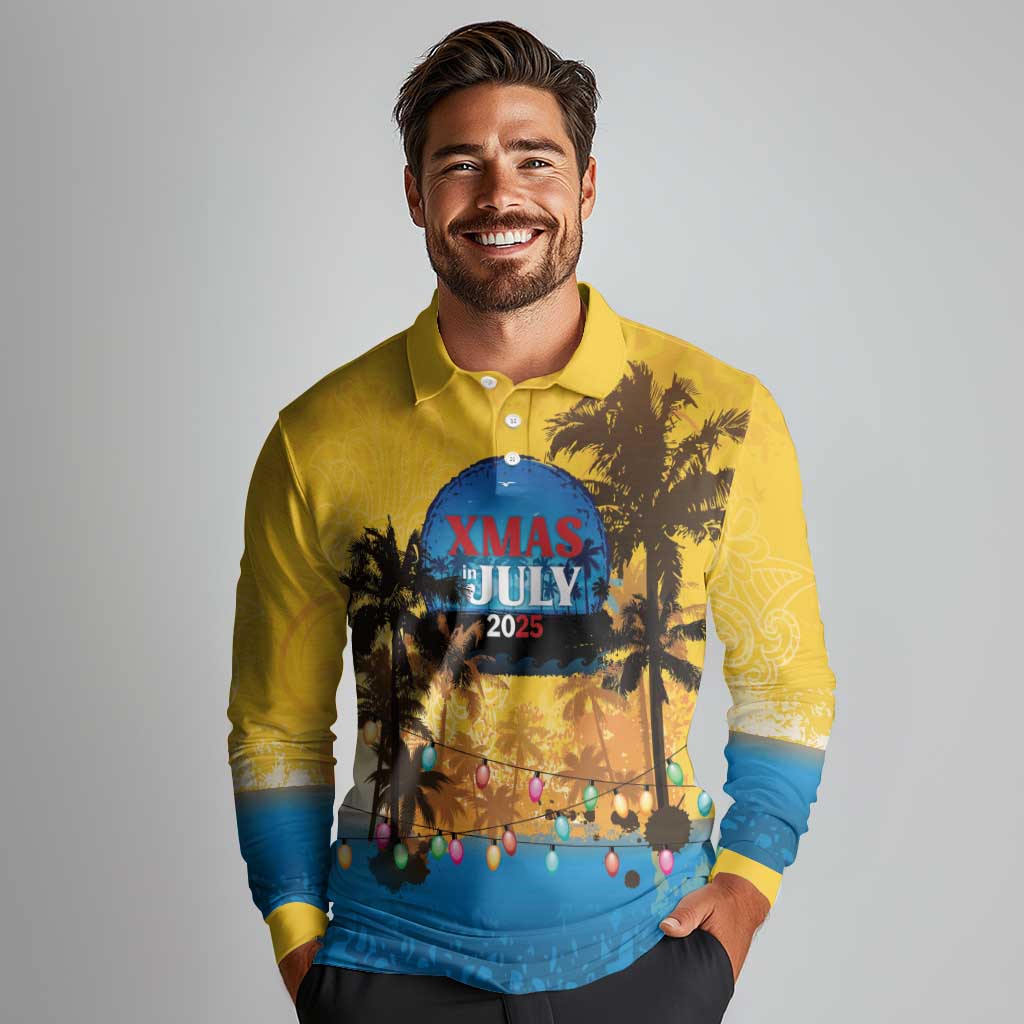 Personalized Xmas in July 2025 Long Sleeve Polo Shirt Caribbean Summer Christmas - Wonder Print Shop