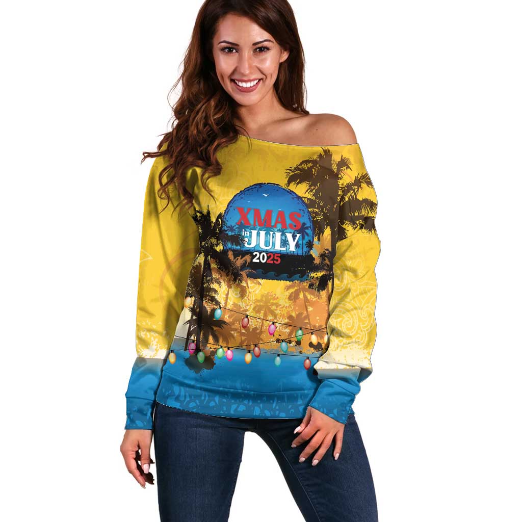 Personalized Xmas in July 2025 Off Shoulder Sweater Caribbean Summer Christmas - Wonder Print Shop
