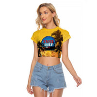 Personalized Xmas in July 2025 Raglan Cropped T Shirt Caribbean Summer Christmas - Wonder Print Shop