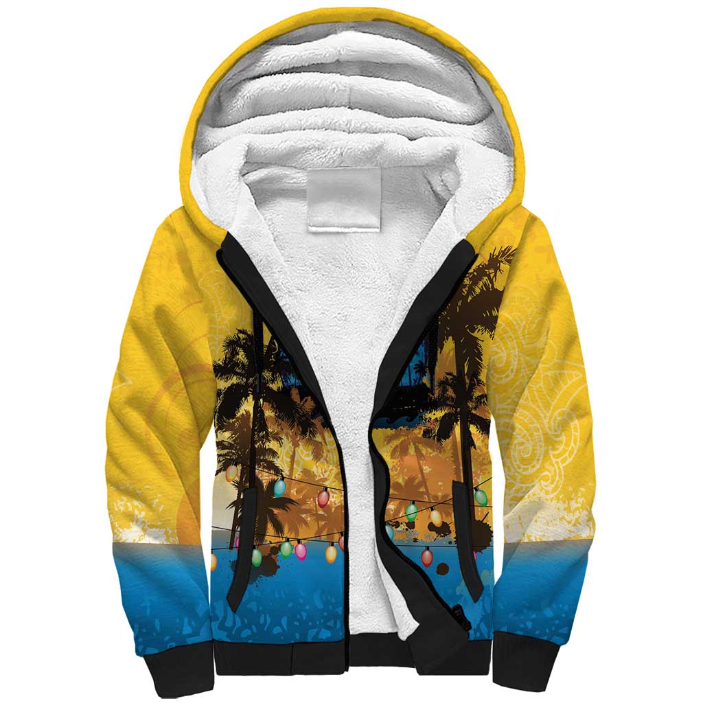 Personalized Xmas in July 2025 Sherpa Hoodie Caribbean Summer Christmas - Wonder Print Shop