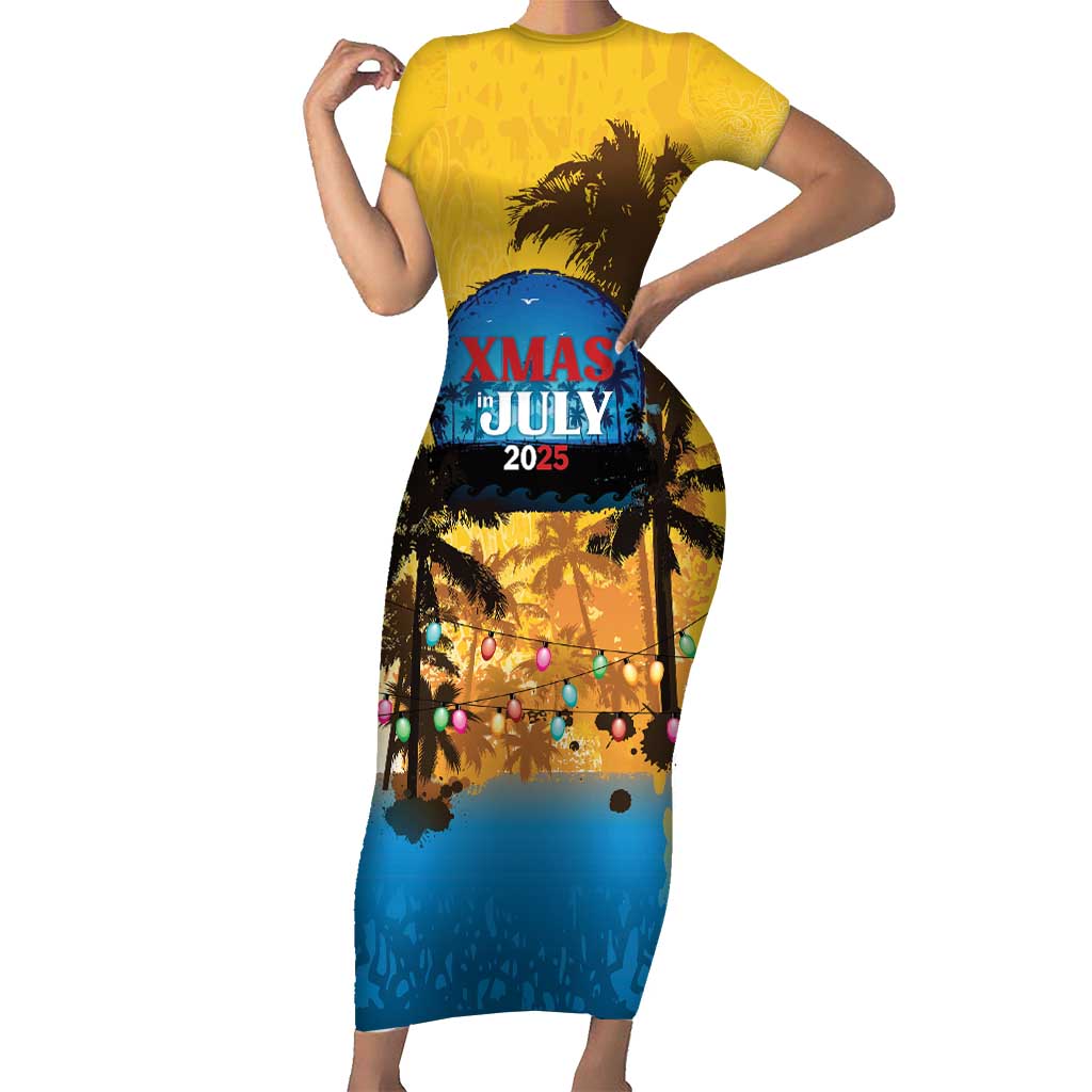 Personalized Xmas in July 2025 Short Sleeve Bodycon Dress Caribbean Summer Christmas - Wonder Print Shop