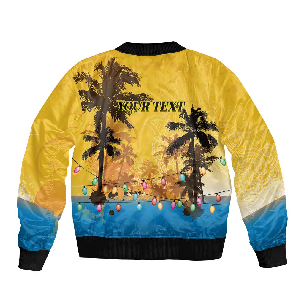 Personalized Xmas in July 2025 Sleeve Zip Bomber Jacket Caribbean Summer Christmas - Wonder Print Shop