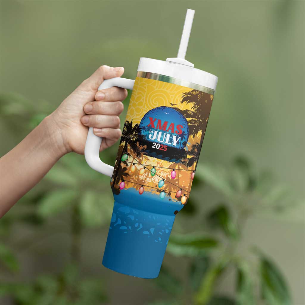Personalized Xmas in July 2025 Tumbler With Handle Caribbean Summer Christmas - Wonder Print Shop