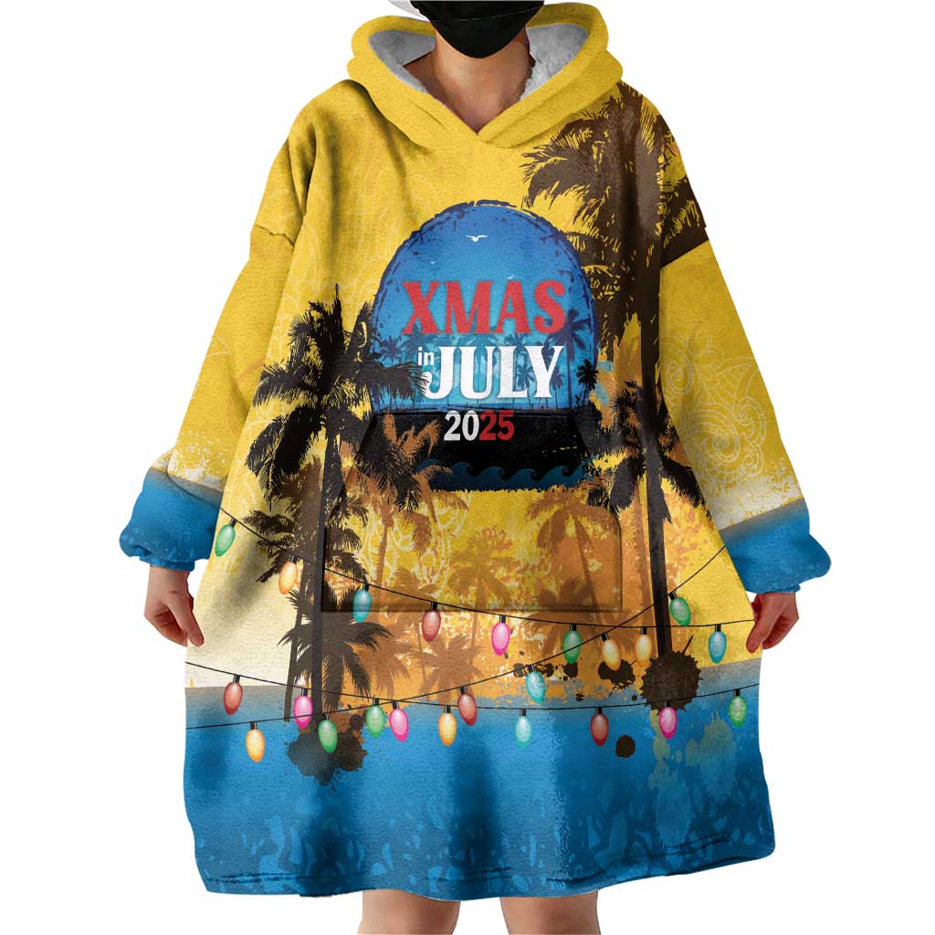 Personalized Xmas in July 2025 Wearable Blanket Hoodie Caribbean Summer Christmas - Wonder Print Shop