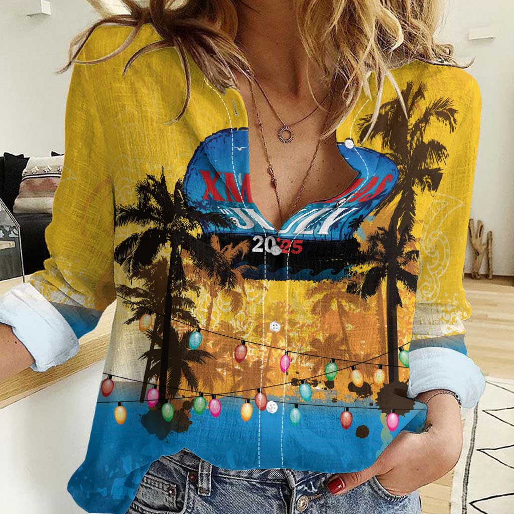 Personalized Xmas in July 2025 Women Casual Shirt Caribbean Summer Christmas - Wonder Print Shop