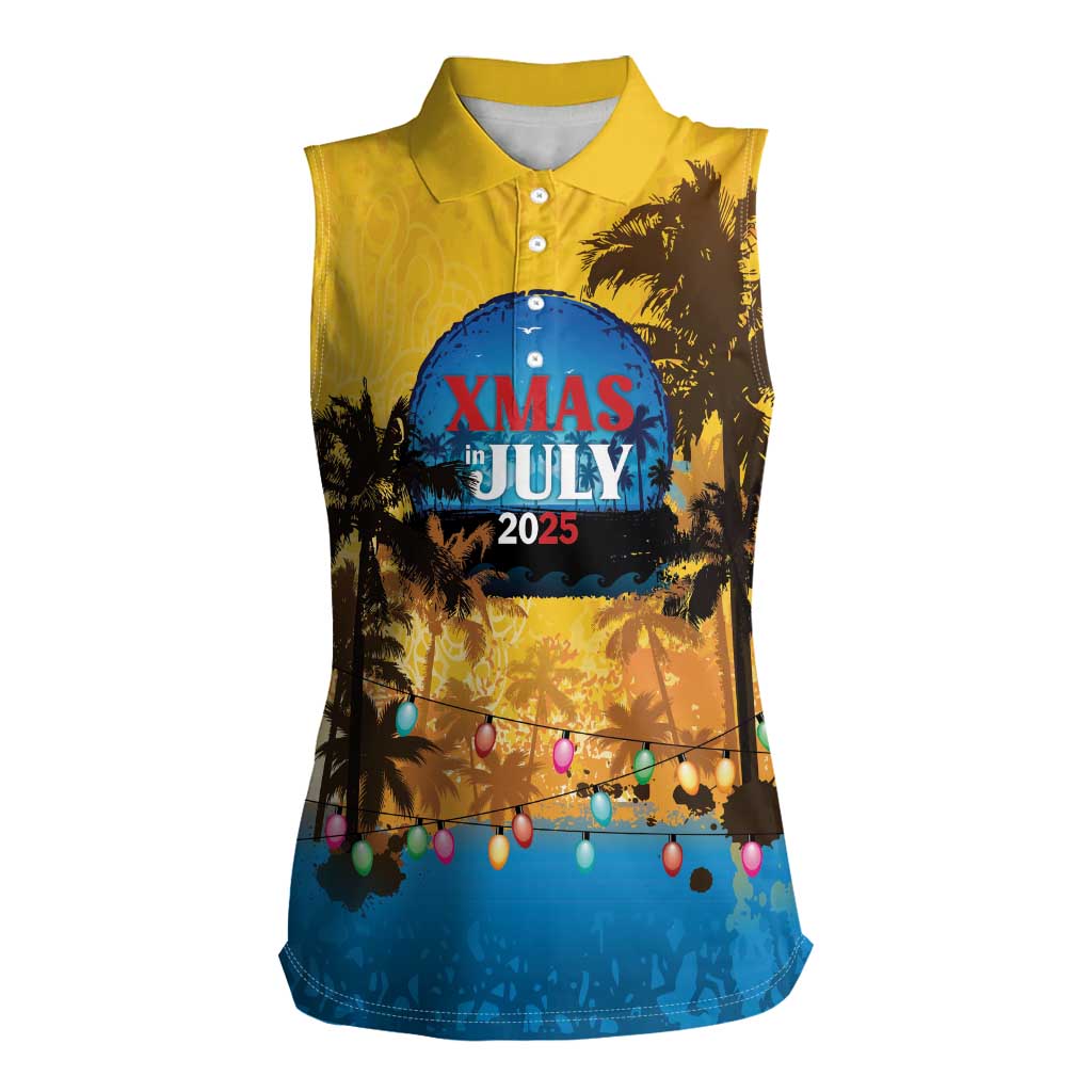 Personalized Xmas in July 2025 Women Sleeveless Polo Shirt Caribbean Summer Christmas - Wonder Print Shop