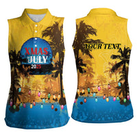 Personalized Xmas in July 2025 Women Sleeveless Polo Shirt Caribbean Summer Christmas - Wonder Print Shop