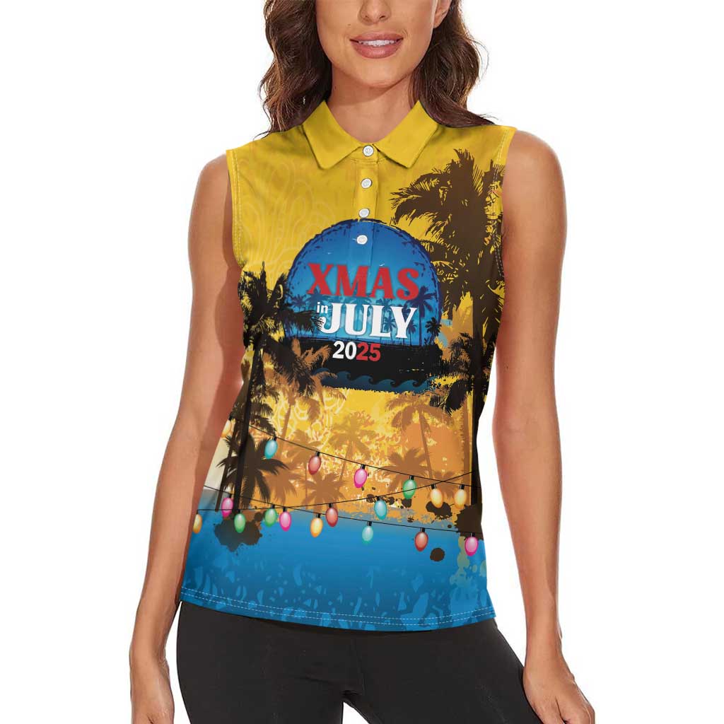 Personalized Xmas in July 2025 Women Sleeveless Polo Shirt Caribbean Summer Christmas - Wonder Print Shop