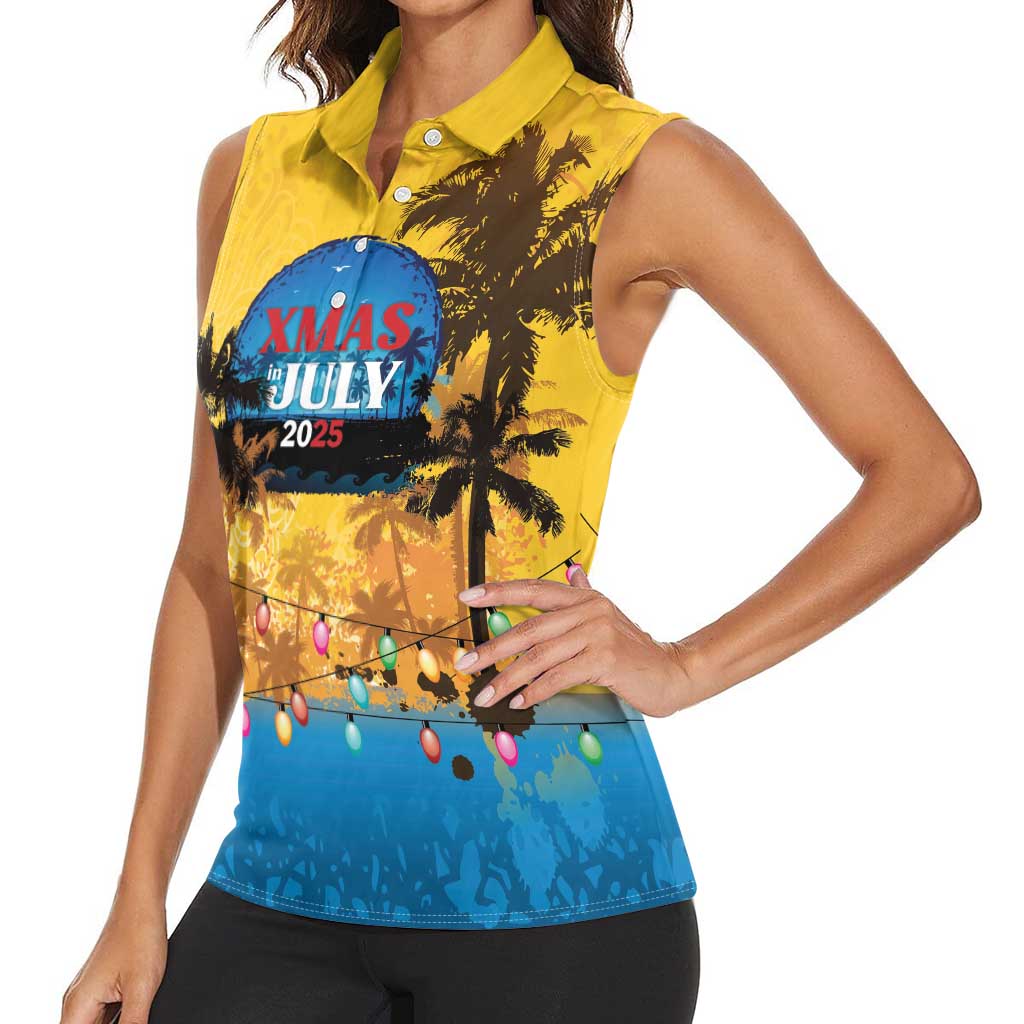Personalized Xmas in July 2025 Women Sleeveless Polo Shirt Caribbean Summer Christmas - Wonder Print Shop