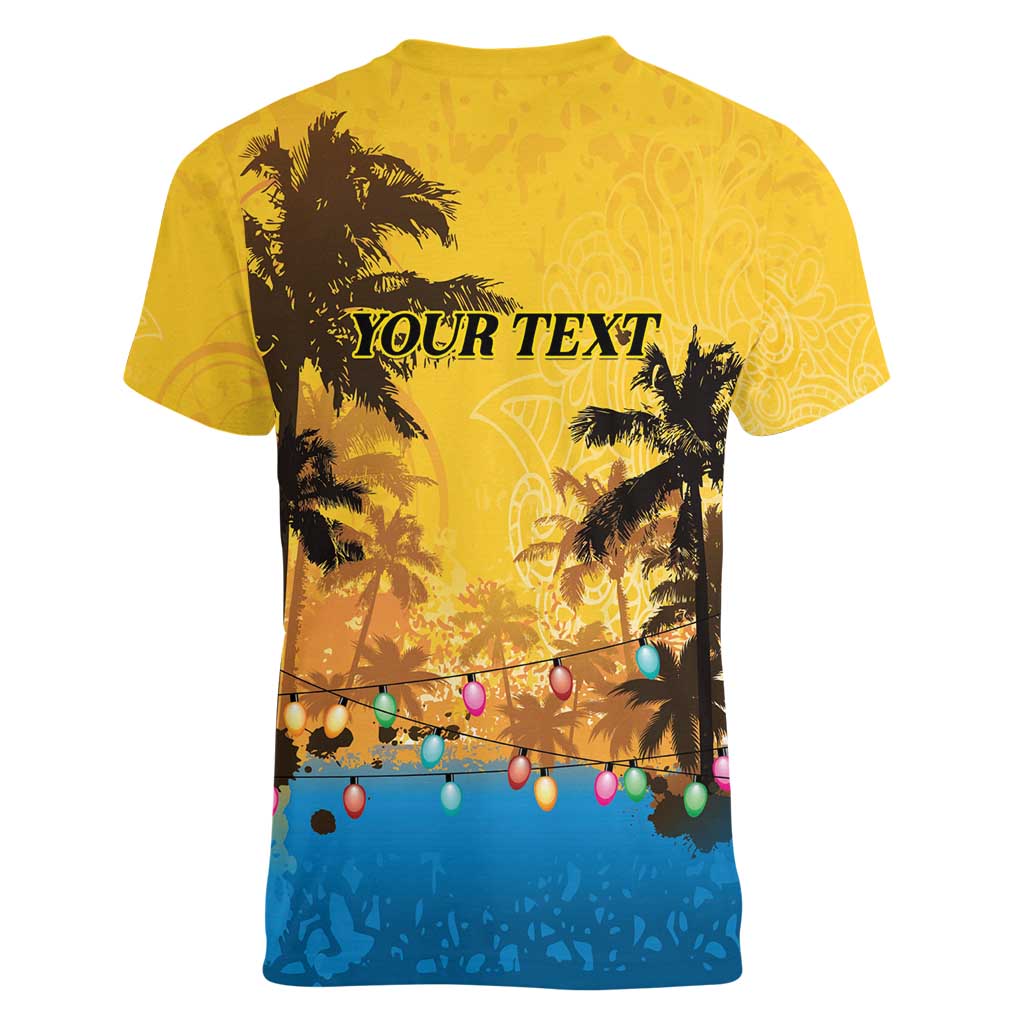 Personalized Xmas in July 2025 Women V-Neck T-Shirt Caribbean Summer Christmas - Wonder Print Shop
