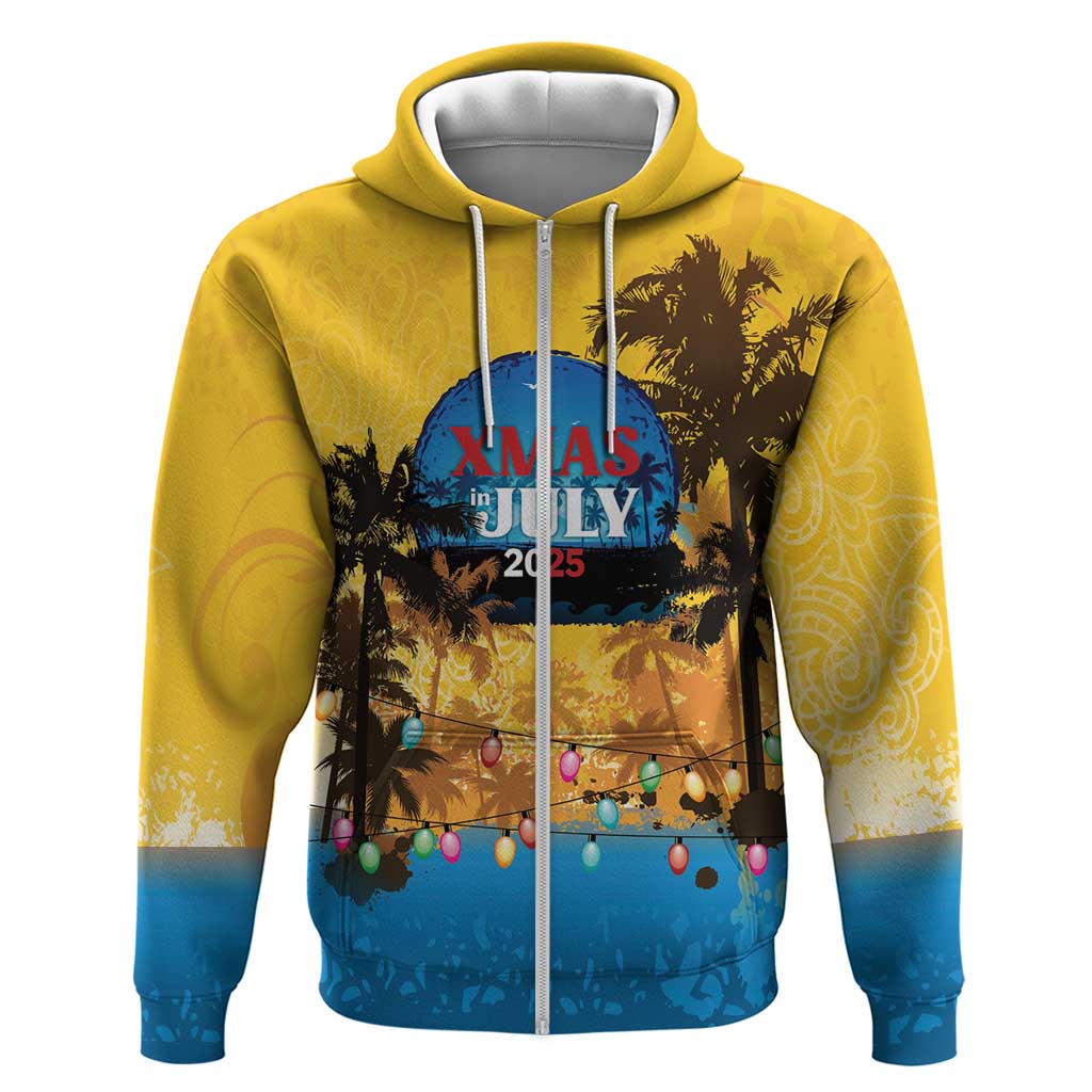 Personalized Xmas in July 2025 Zip Hoodie Caribbean Summer Christmas - Wonder Print Shop