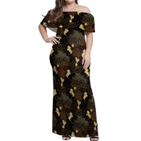 Javanese Batik Semen Off Shoulder Maxi Dress Indonesian Traditional Pattern
