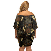 Javanese Batik Semen Off Shoulder Short Dress Indonesian Traditional Pattern