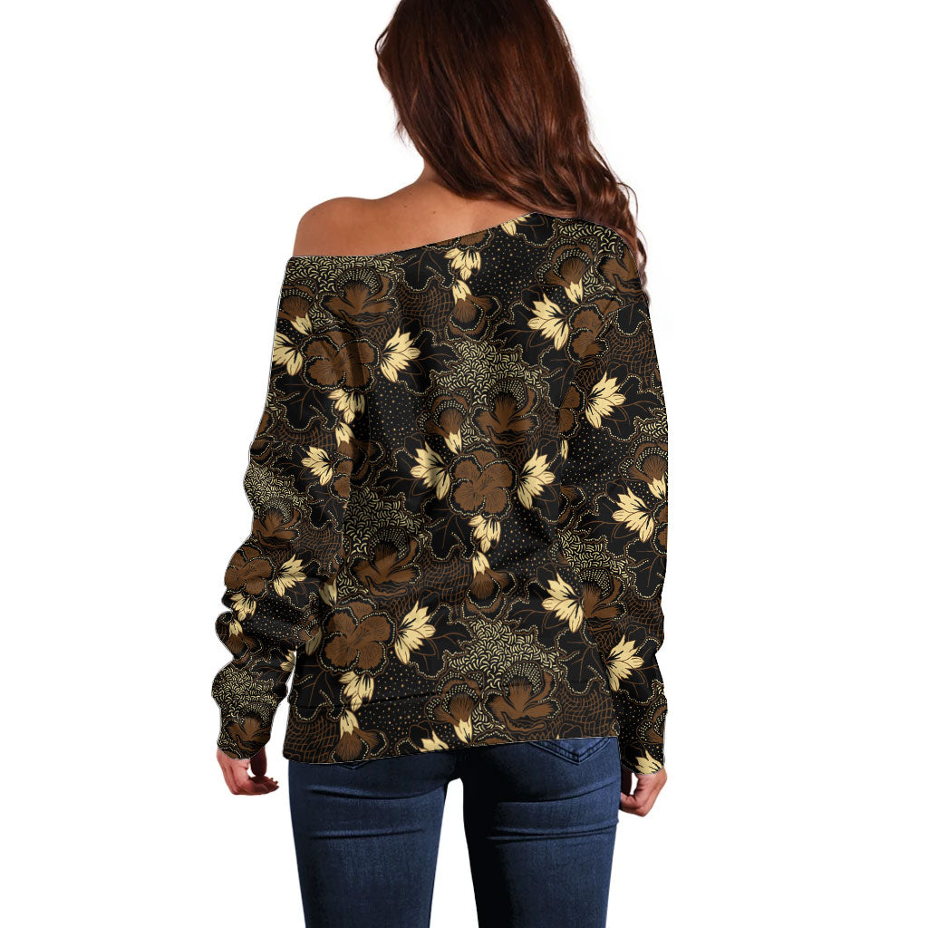 Javanese Batik Semen Off Shoulder Sweater Indonesian Traditional Pattern
