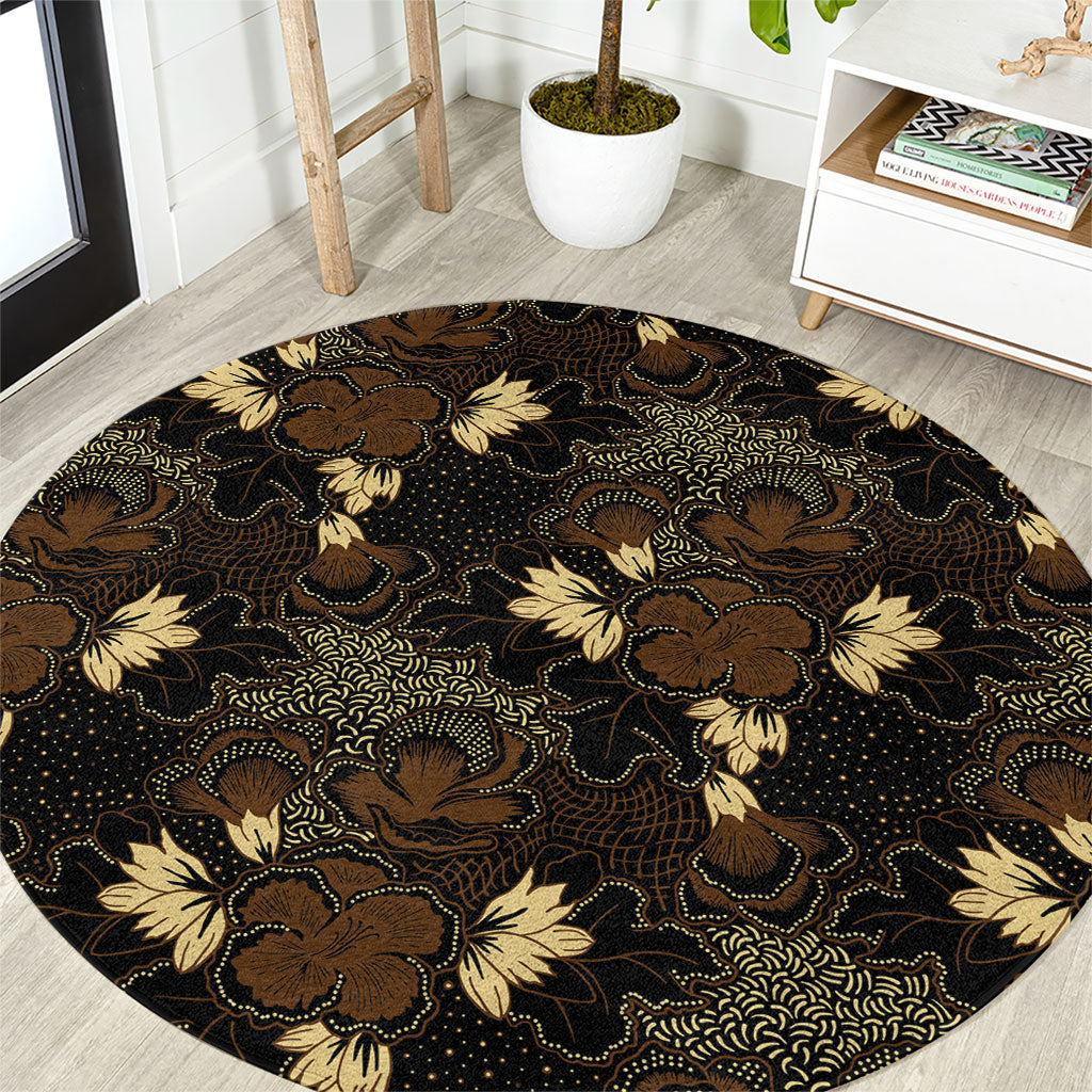 Javanese Batik Semen Round Carpet Indonesian Traditional Pattern