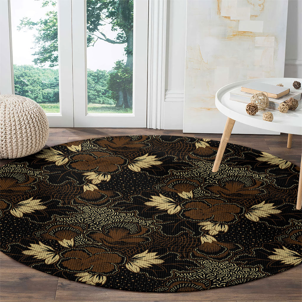 Javanese Batik Semen Round Carpet Indonesian Traditional Pattern
