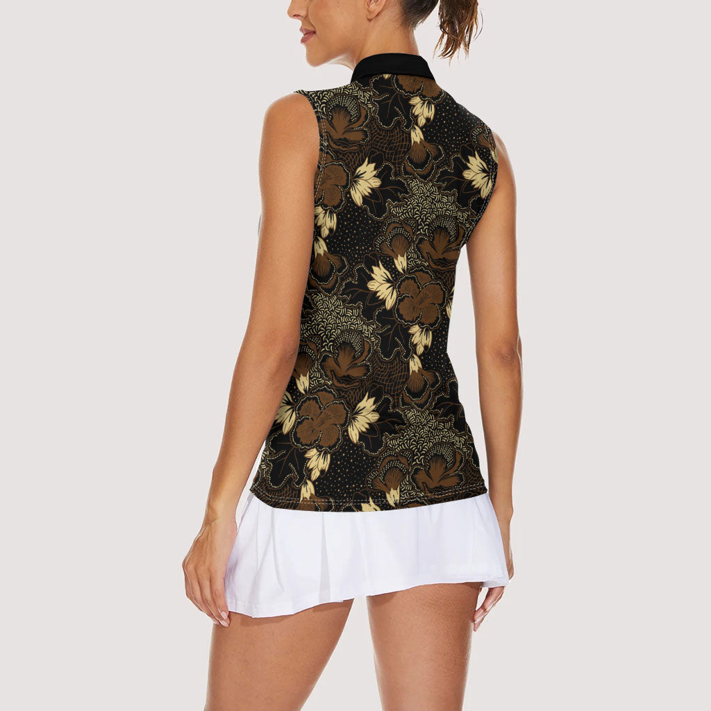 Javanese Batik Semen Women Sleeveless Polo Shirt Indonesian Traditional Pattern