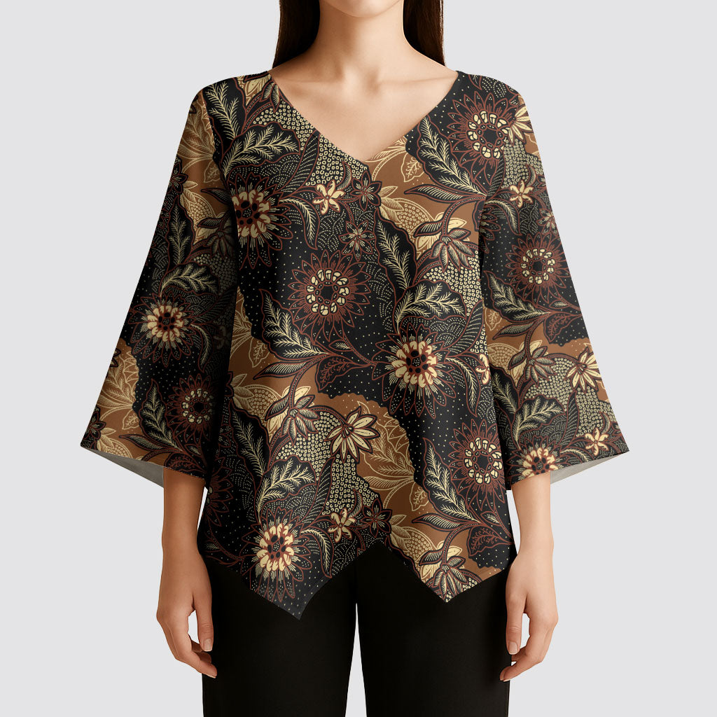 Batik Pedalaman Semen Lereng Style Kimono Sleeve Blouse Indonesian Traditional Pattern