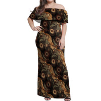 Batik Pedalaman Semen Lereng Style Off Shoulder Maxi Dress Indonesian Traditional Pattern