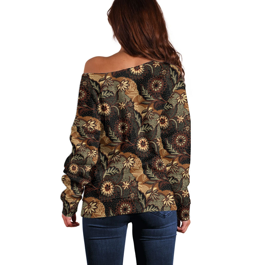 Batik Pedalaman Semen Lereng Style Off Shoulder Sweater Indonesian Traditional Pattern