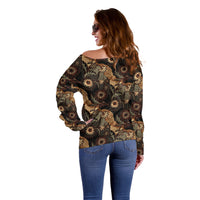 Batik Pedalaman Semen Lereng Style Off Shoulder Sweater Indonesian Traditional Pattern