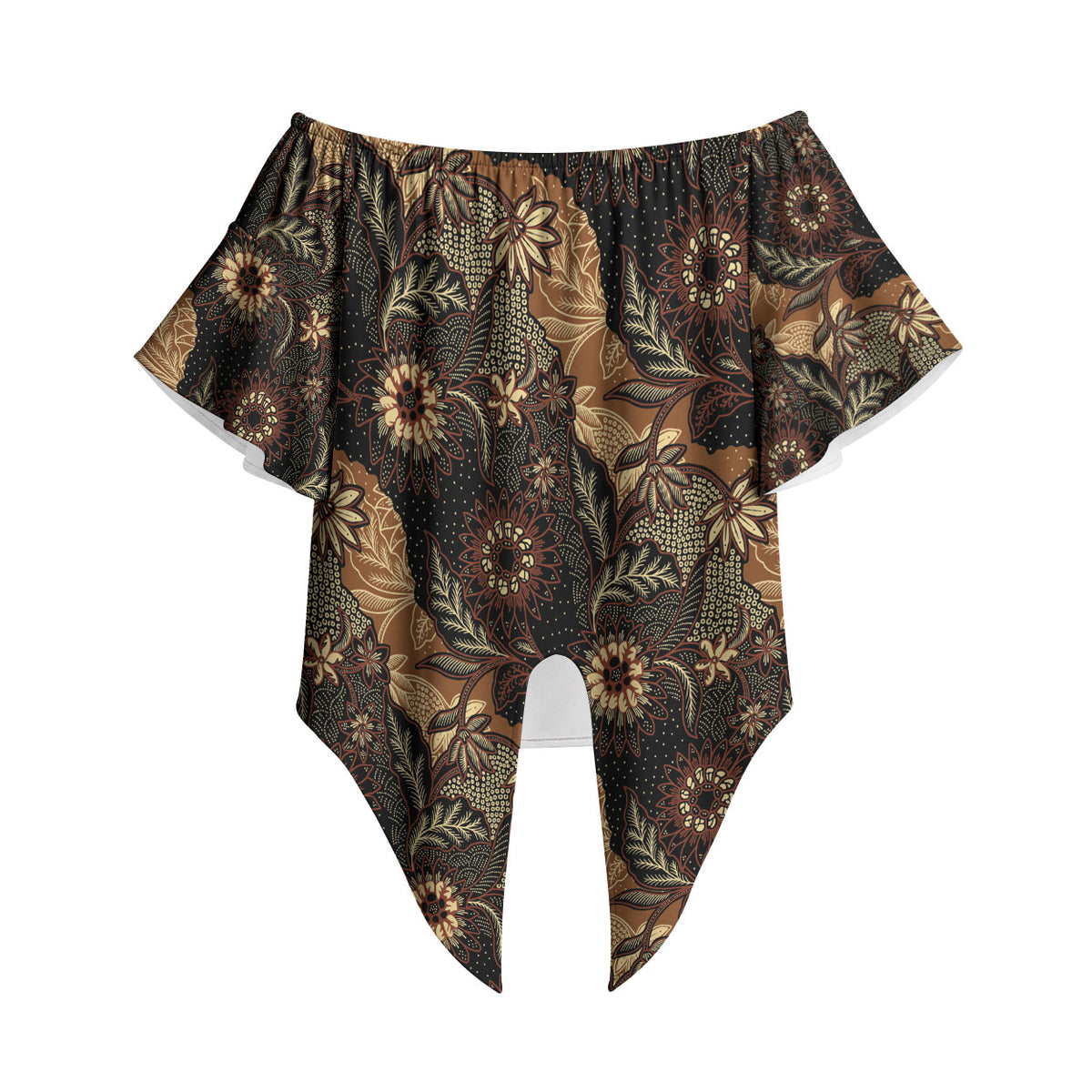 Batik Pedalaman Semen Lereng Style Off Shoulder Wrap Waist Top Indonesian Traditional Pattern