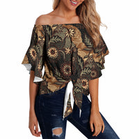 Batik Pedalaman Semen Lereng Style Off Shoulder Wrap Waist Top Indonesian Traditional Pattern