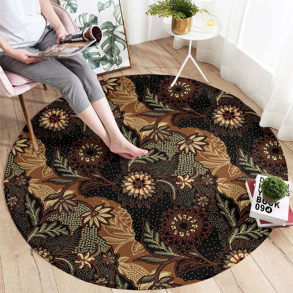Batik Pedalaman Semen Lereng Style Round Carpet Indonesian Traditional Pattern