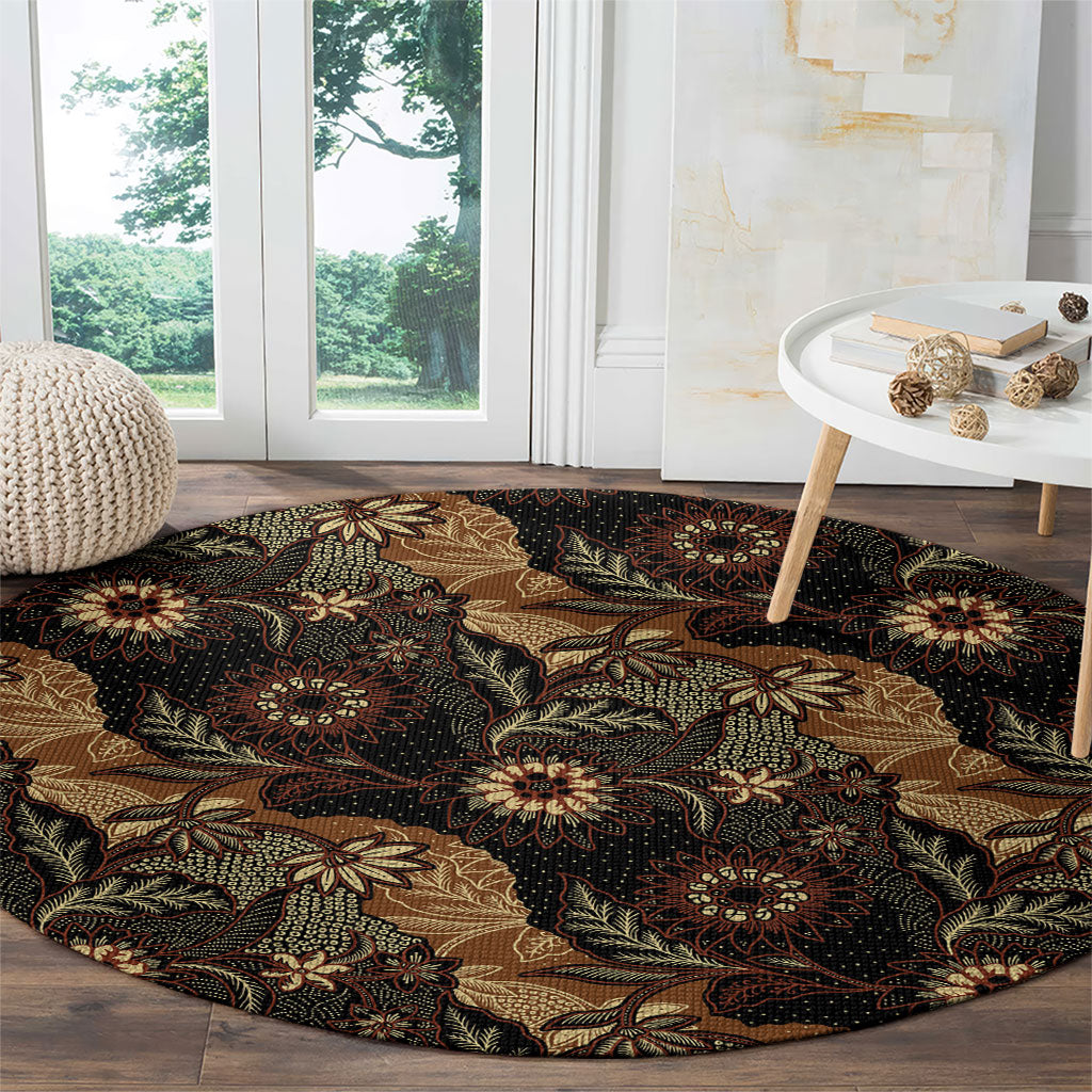 Batik Pedalaman Semen Lereng Style Round Carpet Indonesian Traditional Pattern