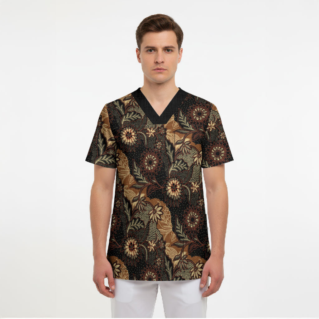 Batik Pedalaman Semen Lereng Style Scrub Top Indonesian Traditional Pattern