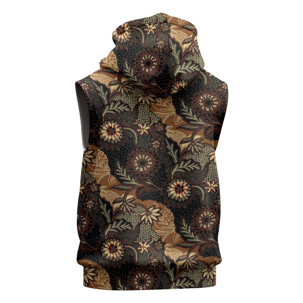 Batik Pedalaman Semen Lereng Style Sleeveless Zip Hoodie Indonesian Traditional Pattern