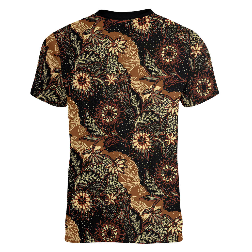 Batik Pedalaman Semen Lereng Style Women V-Neck T-Shirt Indonesian Traditional Pattern