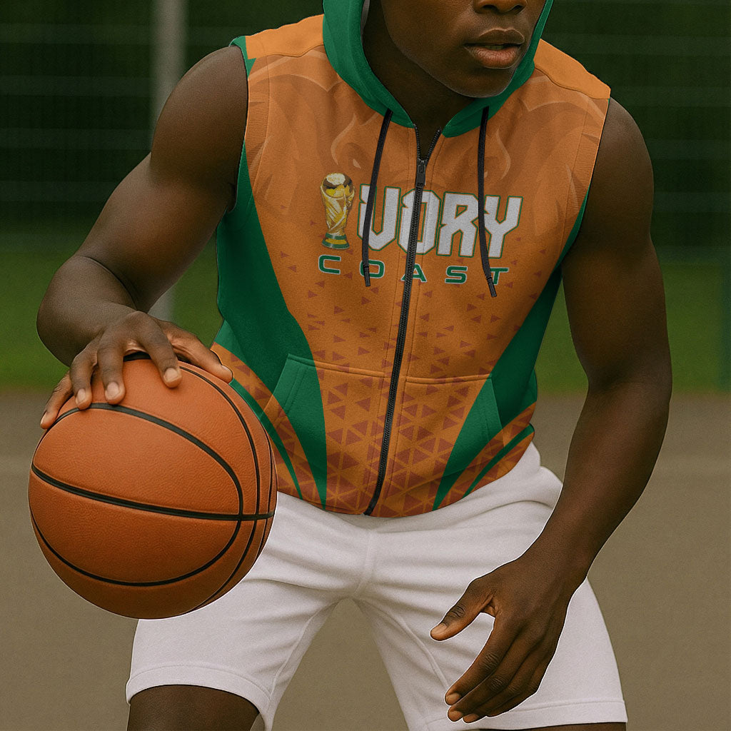 Custom Ivory Coast 2026 World Football Sleeveless Zip Hoodie Elephants Go Champions