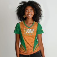 Custom Ivory Coast 2026 World Football Women V-Neck T-Shirt Elephants Go Champions