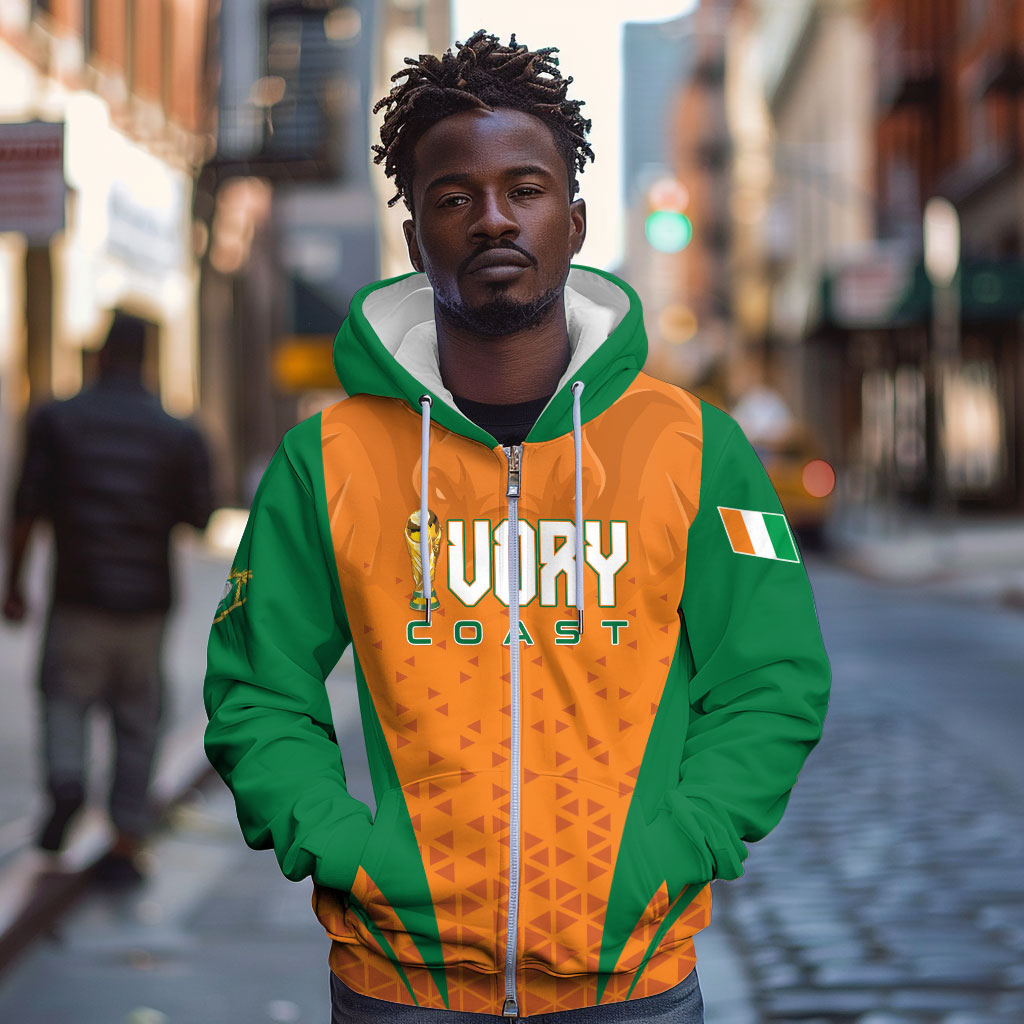 Custom Ivory Coast 2026 World Football Zip Hoodie Elephants Go Champions