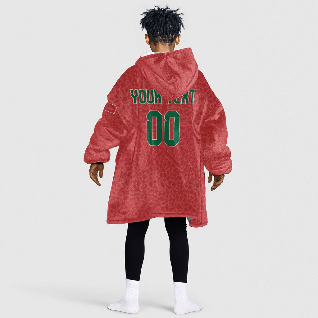 Custom Morocco 2026 World Football Kid Wearable Blanket Hoodie Atlas Lions Go Champions