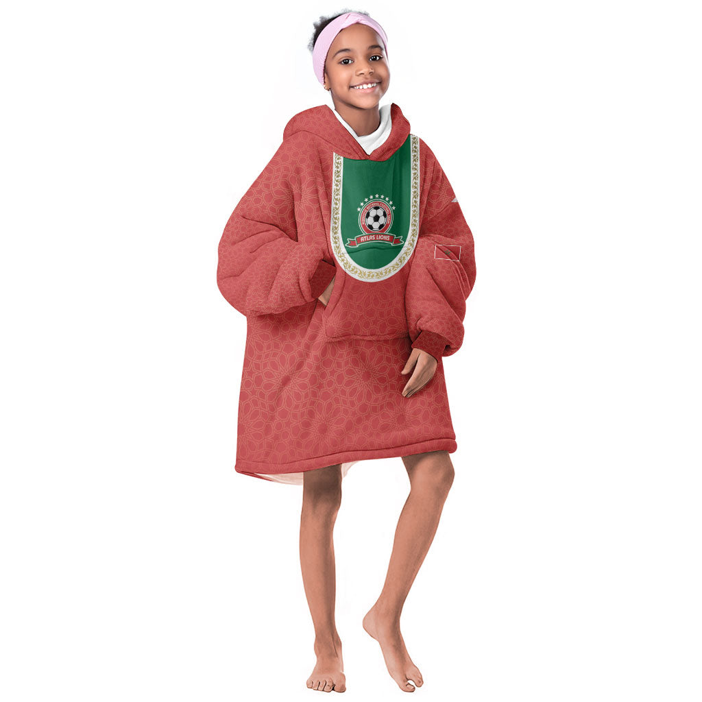 Custom Morocco 2026 World Football Kid Wearable Blanket Hoodie Atlas Lions Go Champions