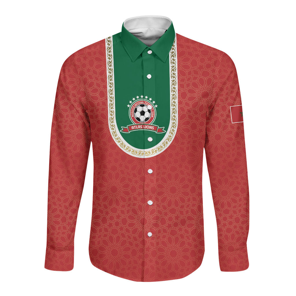 Custom Morocco 2026 World Football Long Sleeve Button Shirt Atlas Lions Go Champions