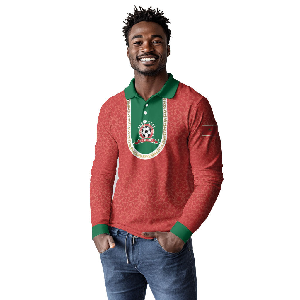Custom Morocco 2026 World Football Long Sleeve Polo Shirt Atlas Lions Go Champions
