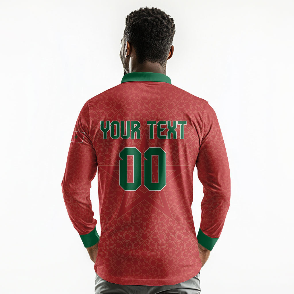 Custom Morocco 2026 World Football Long Sleeve Polo Shirt Atlas Lions Go Champions