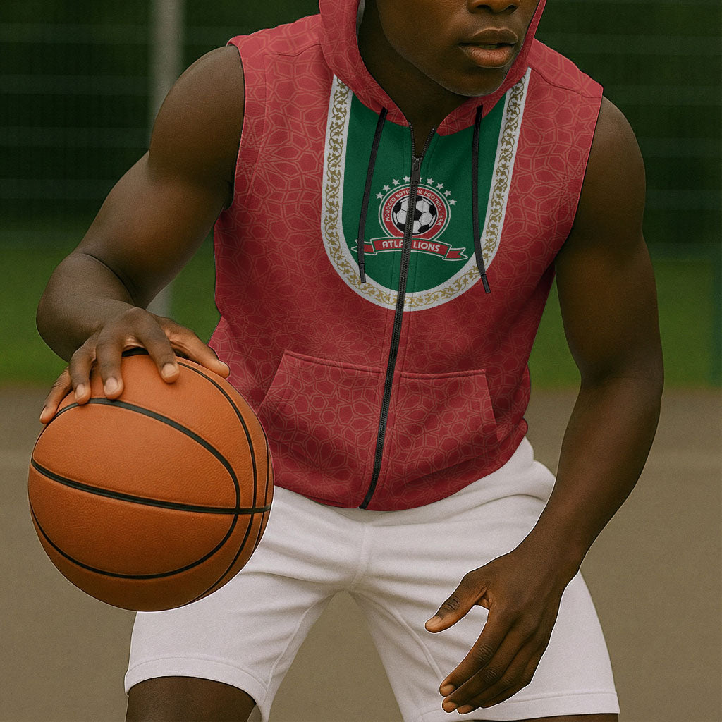 Custom Morocco 2026 World Football Sleeveless Zip Hoodie Atlas Lions Go Champions