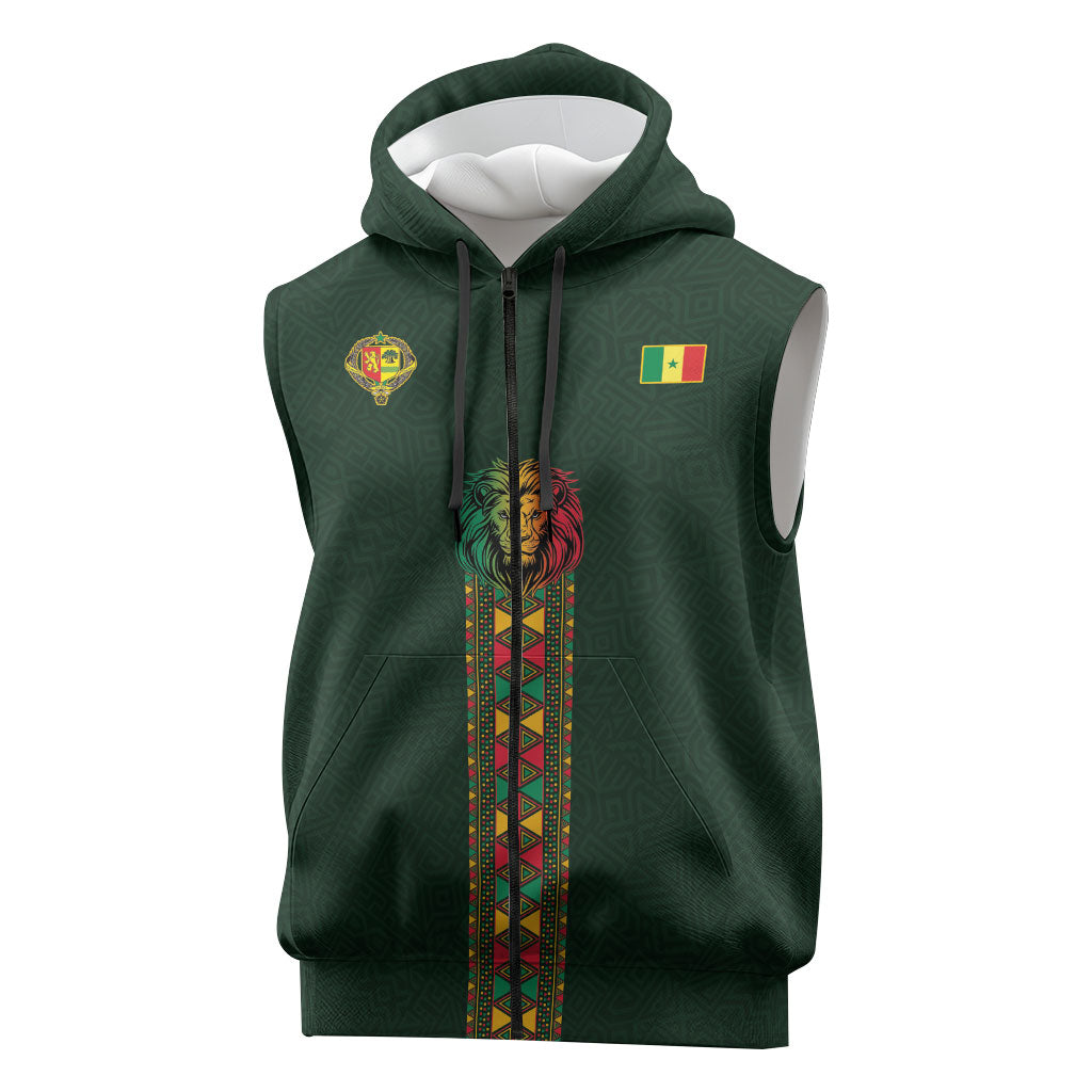 Custom Senegal 2026 World Football Sleeveless Zip Hoodie Lions of Teranga Go Champions