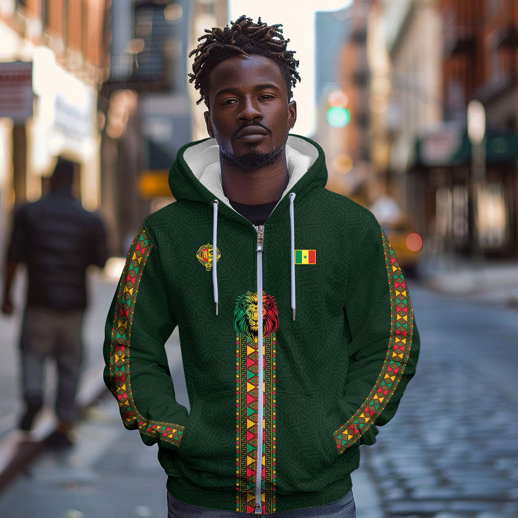 Custom Senegal 2026 World Football Zip Hoodie Lions of Teranga Go Champions