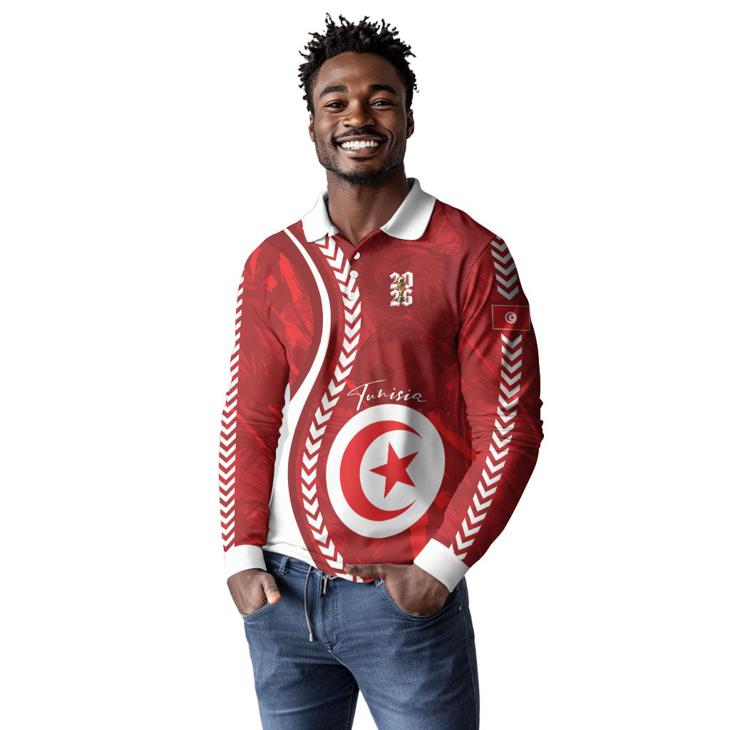 Custom Tunisia 2026 World Football Long Sleeve Polo Shirt Eagles of Carthage Go Champions