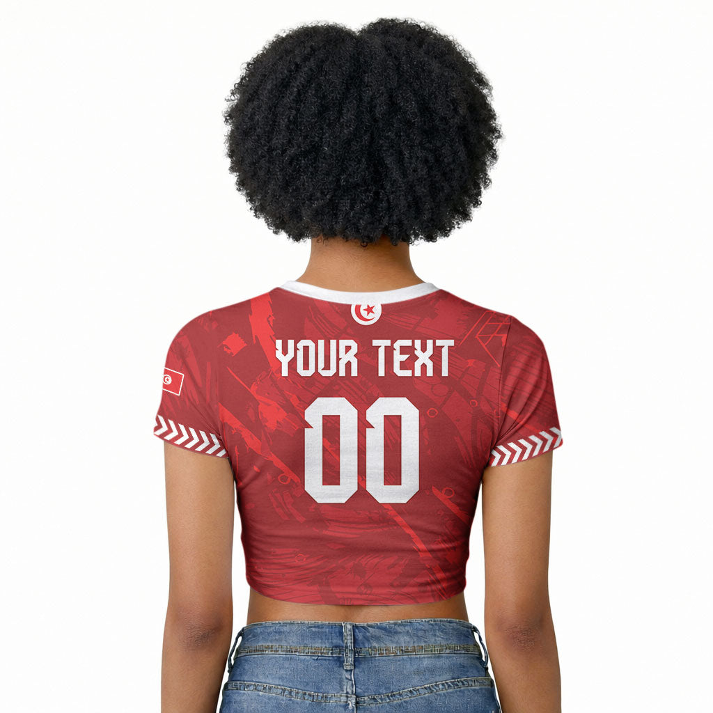 Custom Tunisia 2026 World Football Raglan Cropped T shirt Eagles of Carthage Go Champions
