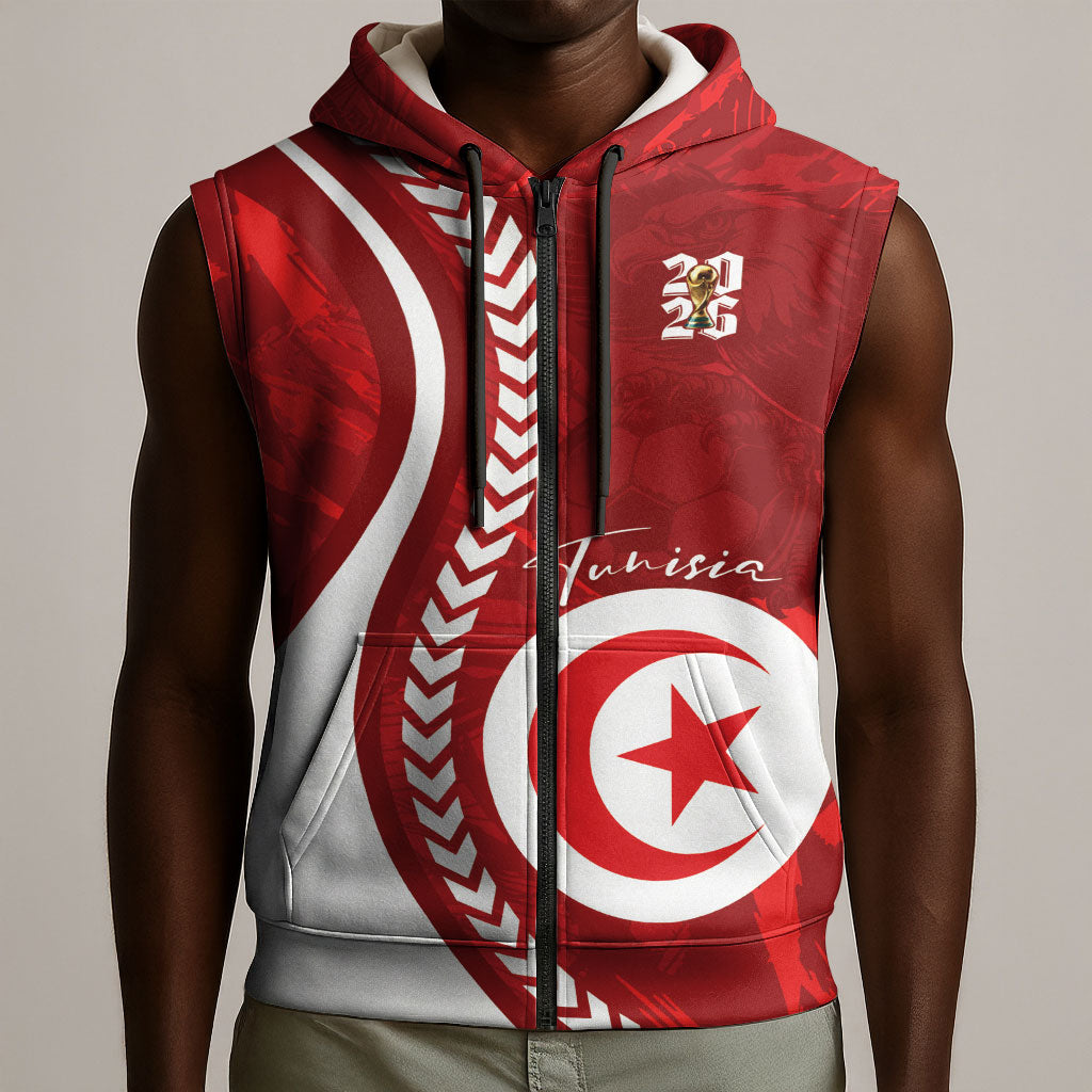 Custom Tunisia 2026 World Football Sleeveless Zip Hoodie Eagles of Carthage Go Champions