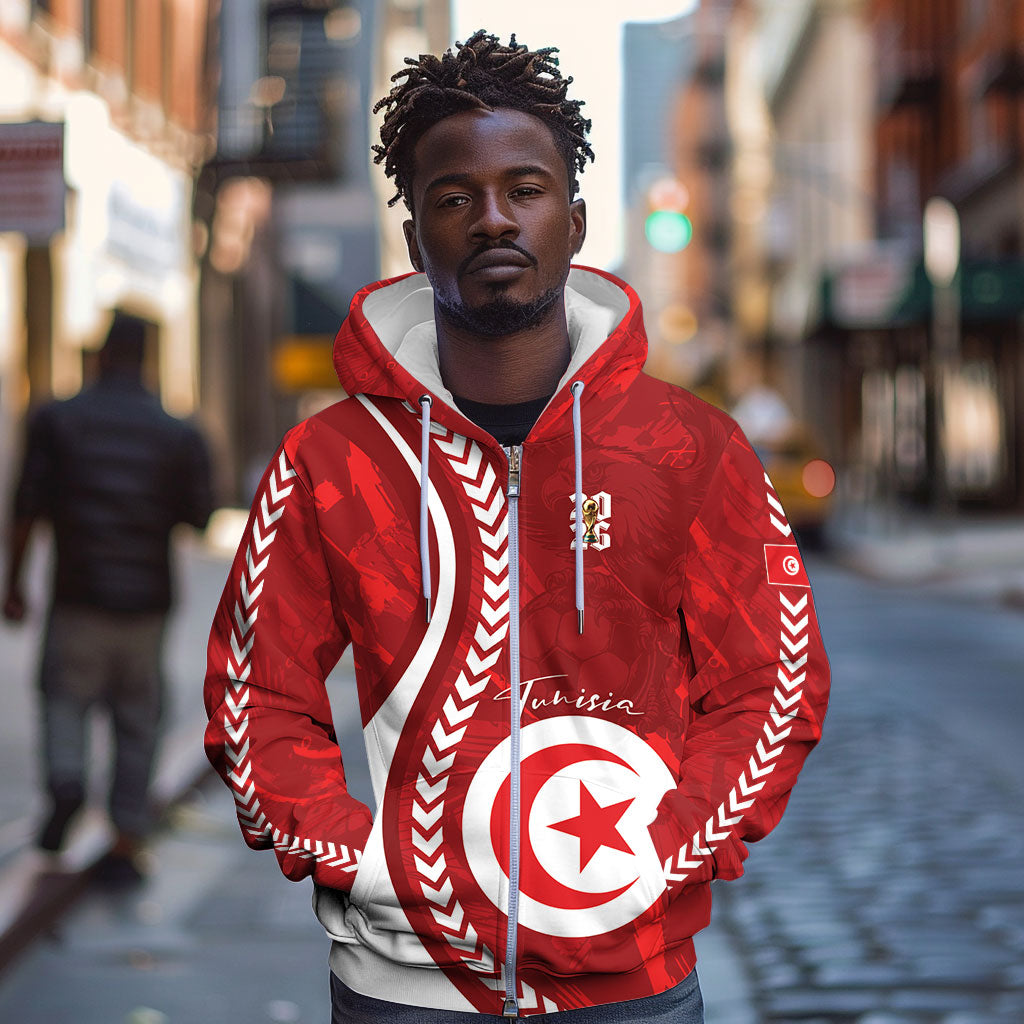 Custom Tunisia 2026 World Football Zip Hoodie Eagles of Carthage Go Champions