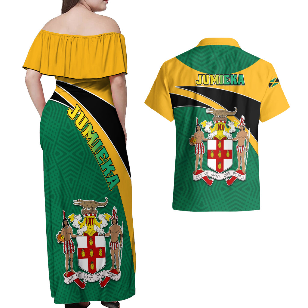 Jamaica Couples Matching Off Shoulder Maxi Dress and Hawaiian Shirt Jumieka Lion Mix African Pattern - Wonder Print Shop