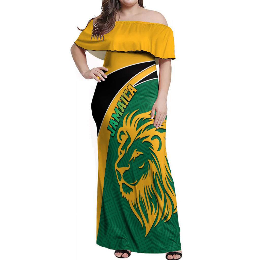 Jamaica Off Shoulder Maxi Dress Jumieka Lion Mix African Pattern - Wonder Print Shop